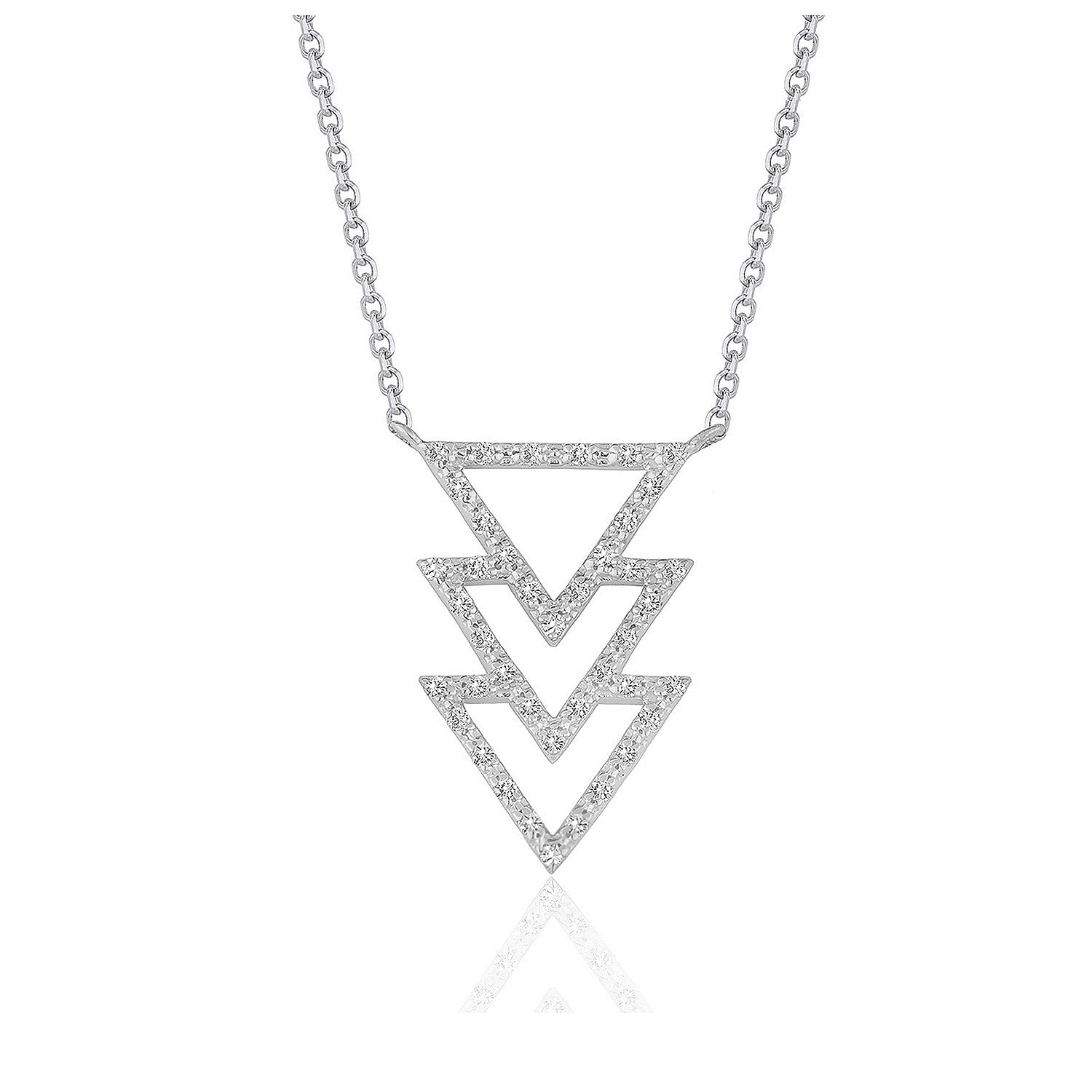 Triple Triangle Pendant with Diamonds in 14k White Gold (1/5 cttw) in a sleek high-contrast midnight luxury editorial style